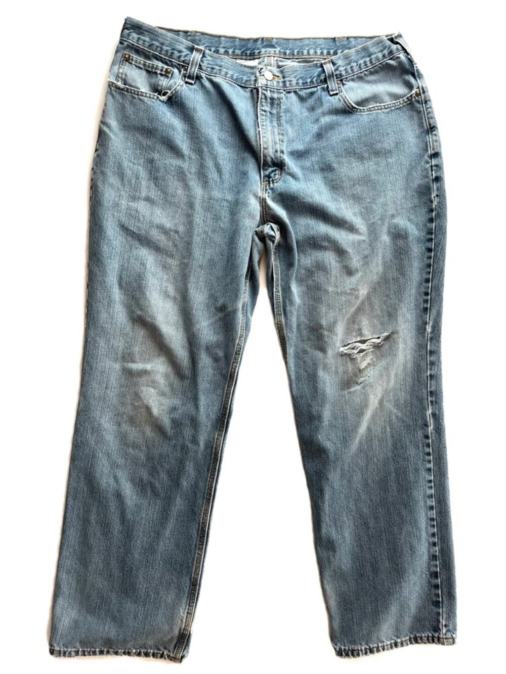 Distressed Carhartt Baggy Jeans Light Wash Denim Straight Leg Holes Faded 39w